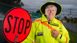 Lollypop lady Majorie Hunt marks a milestone