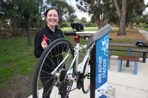 Cyclists pedal up for a quick repair