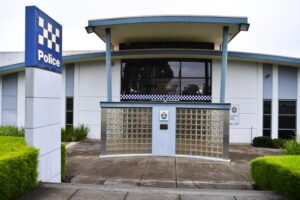Motorcycle stunt backfires outside police station